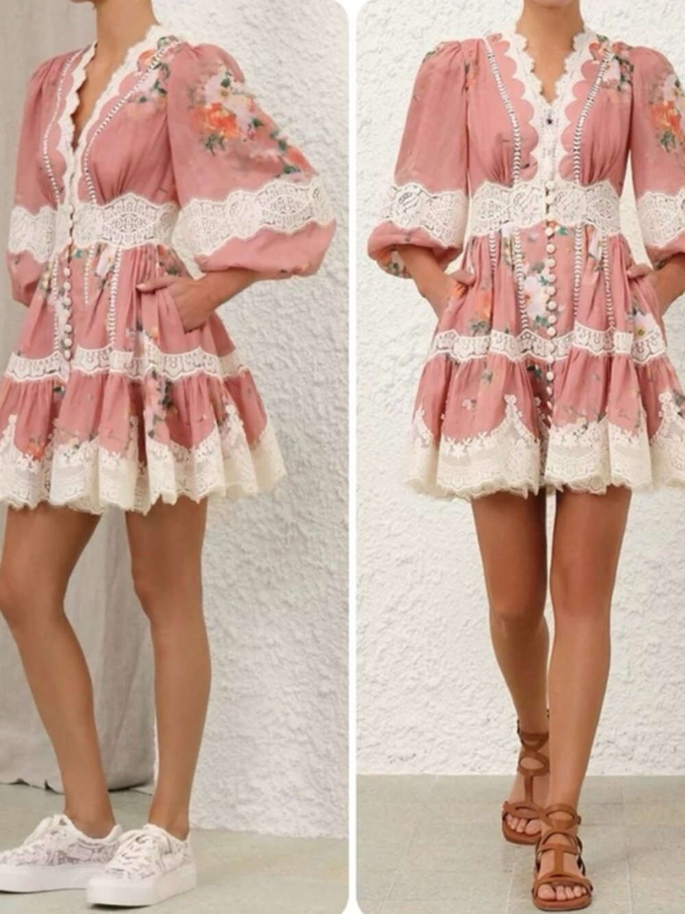 ZIMMERMANN Mini Pink Lace Linen Dress Size 1